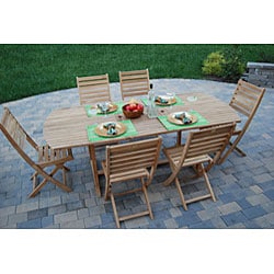 Solid Teak 7-piece Patio Table and Chairs Dining Set