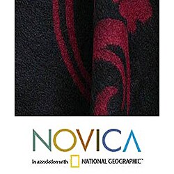 'Cherry Blossom' Alpaca Wool Reversible Ruana Cloak (Peru)