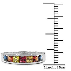 Sterling Silver and Multi-sapphire Squares Ring