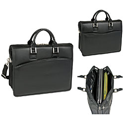 McKlein Black Ravenswood Black Leather Triple Compartment Laptop Case