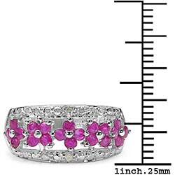 Sterling Silver Ruby and Diamond Floral Ring
