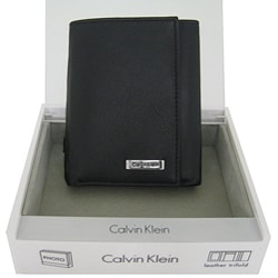 Calvin Klein Mens Black Leather Trifold Wallet  