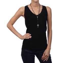 Sterling Essentials Sterling Silver Jet Black Crystal Rosary Necklace