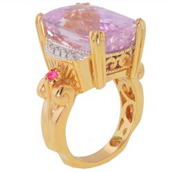 Michael Valitutti 14k Gold Kunzite and 1/10ct TDW Diamond Ring