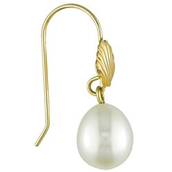10k Yellow Gold Pearl Hook Earrings (6-7 mm)