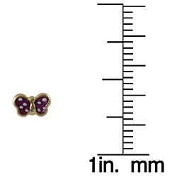 14k Yellow Gold Purple Enamel Butterfly Earrings