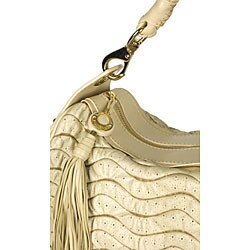 Versace Soft Puckered Leather Beige Hobo Bag