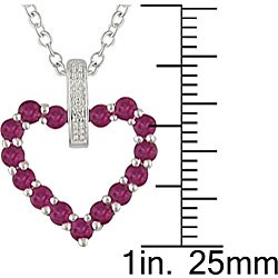 Sterling Silver Diamond and Created Ruby Heart Necklace