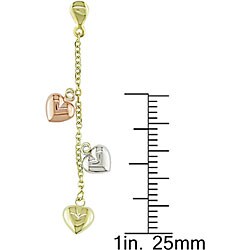10k Gold Tri-tone Dangle Heart Earrings