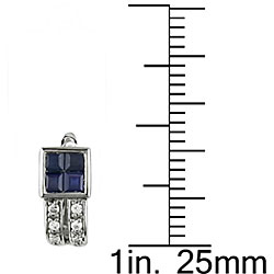 10k Gold Square Blue Sapphire and Diamond Earrings
