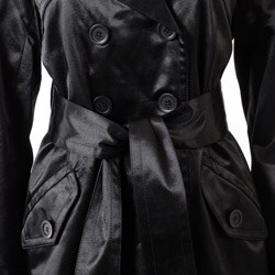 Black Rivet Women's Short Satin Trench Coat