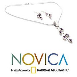 Silver Amethyst 'Purple Rose' Necklace/ Earring Set (India)