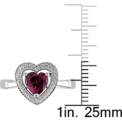 10k White Gold Created Ruby and Diamond Heart Ring