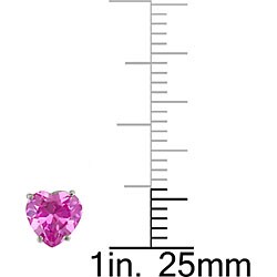 10k Gold Created Pink Sapphire Heart Stud Earrings