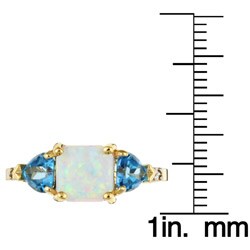 10k Yellow Gold Created Opal and Blue Topaz Ring