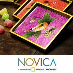Set of 6 Glass 'Birds of Peace' Coasters (Peru)