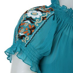 ECI Women's Embroidered Peasant Top