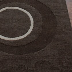 Handmade Alexa Neutrals and Textures Circles Brown Wool Rug (5' x 8')