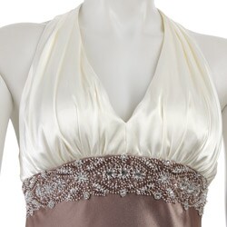 JS Boutique Women's Beaded Long Satin Halter Dress