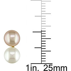 14k Yellow Gold Pink and White FW Pearl Earrings