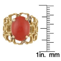 18k Yellow Gold Oval Coral Cocktail Estate Ring (Size 5)