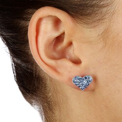 Sterling Silver Blue Crystal Studded Heart Earrings