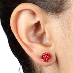 Sterling Silver Red Crystal Studded Dot Earrings