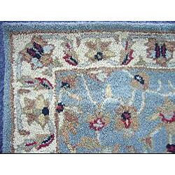 Indian Light Blue/ Ivory Wool Rug (2'6 x 8)