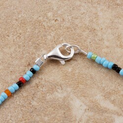 Sterling Silver Cross Charm Turquoise Bead Necklace (USA)