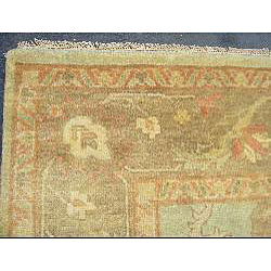 Indo Oushak Vegetable-dyed Green/ Brown Rug (8'2 x 9'9)