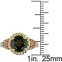 10k Gold Smokey Quartz and Orange Sapphire Ring