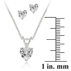 Icz Stonez Sterling Silver CZ Heart Solitaire Necklace/ Earring Set