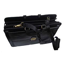 Bond Street Lockable Front Flap Top Zip Black Leather Briefcase