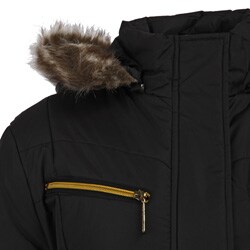 KC Collections Women's Fur Trimmed Long Coat