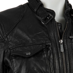 MICHAEL Michael Kors Women's Black Leather 4-pocket Motocross Jacket