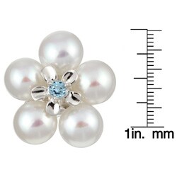 Sterling Silver FW Pearl and Blue Topaz Flower Ring (10-10.5 mm)