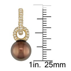 14k Gold Brown Tahitian Pearl and 1ct TDW Diamond Earrings (G-H-I, I1) (9-10 mm)