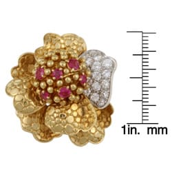 18k Gold 1 2/5ct TDW Diamond and Ruby Floral Estate Ring (G, SI2) (Size 6.5)