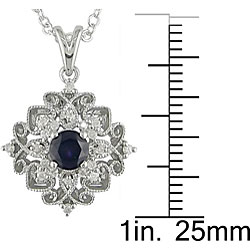 Silver Created Sapphire and 1/6ct TDW Diamond Necklace (J-K, I3)