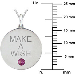 10k Gold June Birthstone Rhodolite Engraved 'MAKE A WISH' Necklace