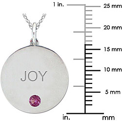 10k Gold June Birthstone Rhodolite Engraved 'JOY' Necklace