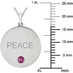10k Gold June Birthstone Rhodolite Engraved 'PEACE' Necklace