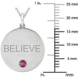 10k Gold June Birthstone Rhodolite Engraved 'BELIEVE' Necklace