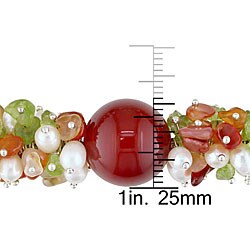 Carnelian, Quartz, and Pearl Bead Necklace
