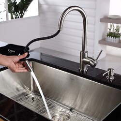 Kraus Satin Nickel Pull-out Sprayer Kitchen Faucet and Soap Dispenser