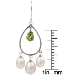 14k White Gold Freshwater Pearl and Peridot Earrings (5-7 mm)