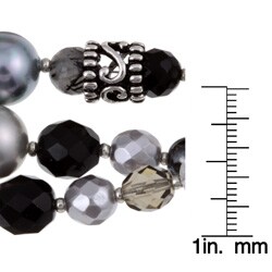 Silver Freshwater Pearl and Multi-gemstone 3-strand Necklace (12 mm)