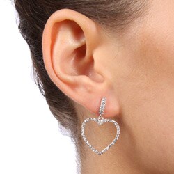 Sterling Silver Cubic Zirconia Dangle Heart Earrings