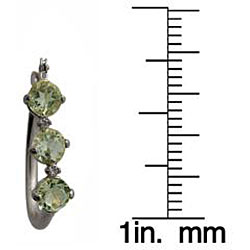 10k White Gold Round-cut Green Amethyst and Diamond Hoop Earrings