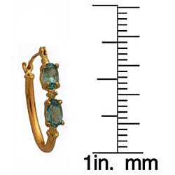 10k Yellow Gold Oval-cut Blue Topaz and Diamond Hoop Earrings